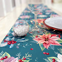 Доріжка на стіл (раннер) Різдвяник на синьому тлі