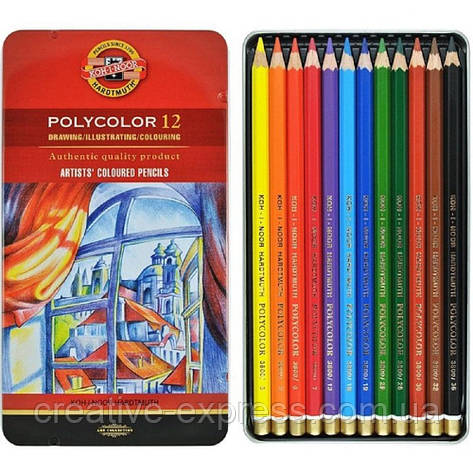 Олівці кольор. художні POLYCOLOR, 12 кол., мет.уп., фото 1