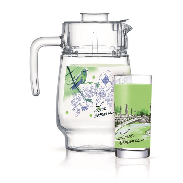 Набір для напоїв із зеленим малюнком Luminarc LOVE ROMANCE GREEN 7 предметів (Q5668)