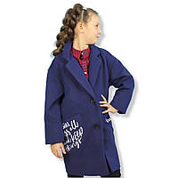 Синее пальто девочке с карманами на пуговицах синее Mevis