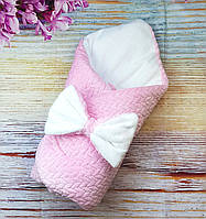Конверт плед плюшевий для новонароджених на виписку в пологовий будинок теплий для дівчинки Рожевий