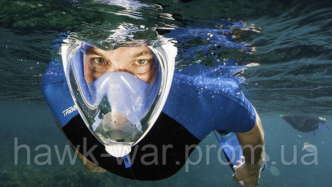 Маска полнолицевая для ныряния, снорклинга и подводного плавания голубого цвета ОПТ - фото 1 - id-p1584803484