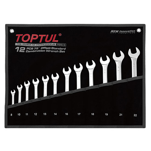 Toptul Набір ключів комбінованих (кут 75°) 12шт. 8-22мм (чорний чохол) TOPTUL GPAN1201