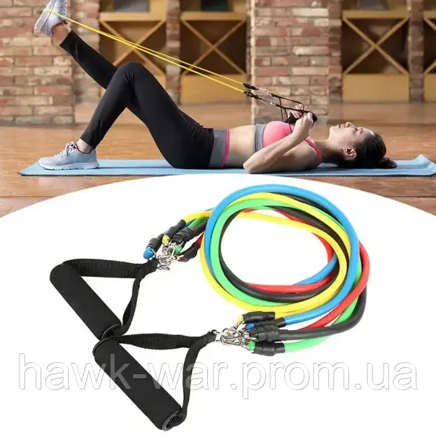 ОПТ Набор трубчатых эспандеров для фитнеса и упражнений 5 жгутов Power Resistance Bands, резинки для фитнеса - фото 6 - id-p1584811276