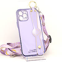 Чехол Luxury для Iphone 12 Pro бампер с ремешком Purple