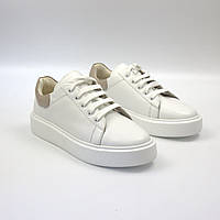 Легкие белые кроссовки кеды кожаные женская обувь больших размеров Cosmo Shoes Classic White BS