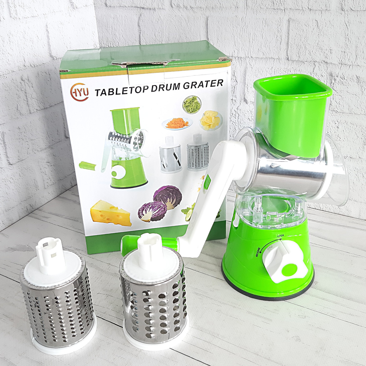 Овочерізка мультислейсер ручна Tabletop Drum Grater Kitchen Master MINI терка для овочів з насадками