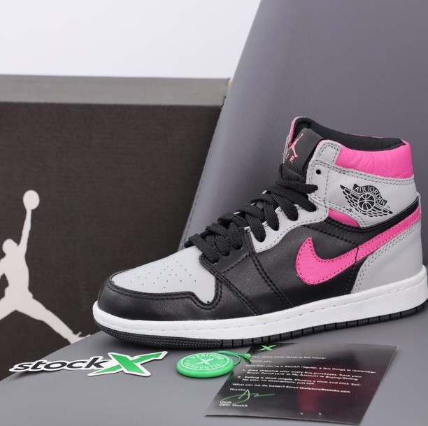 Жіночі кросівки Nike Air Jordan 1 X High осінь-весна повсякденні сірі з рожевим. Живе фото, фото 1