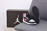 Жіночі кросівки Nike Air Jordan 1 X High осінь-весна повсякденні сірі з рожевим. Живе фото, фото 6