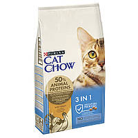 Сухой корм Cat Chow Feline 3 в 1 с индейкой для взрослых кошек, 1,5 кг