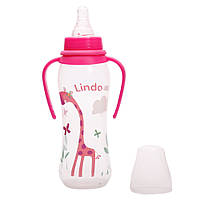 Бутылочка для кормления изогнутая с ручками 3+ розовая Lindo 250 мл (4826721401478)