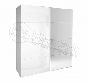 Шафа-купе 2Д 2,5 м. у спальню Белла Білий Глянець / Дзеркало Міромарк