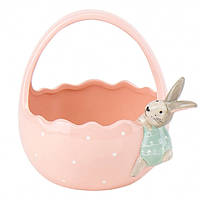 Розовая корзинка для конфет с кроликом 18 см