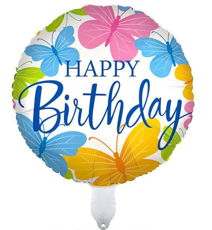 Куля фольгована кругла "Happy Birthday" 45 см метелика