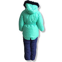 20151 Куртка та штани болоньєві на дівчинку Бірюза сині штани, комплект зимовий розмір 98 см, фото 3