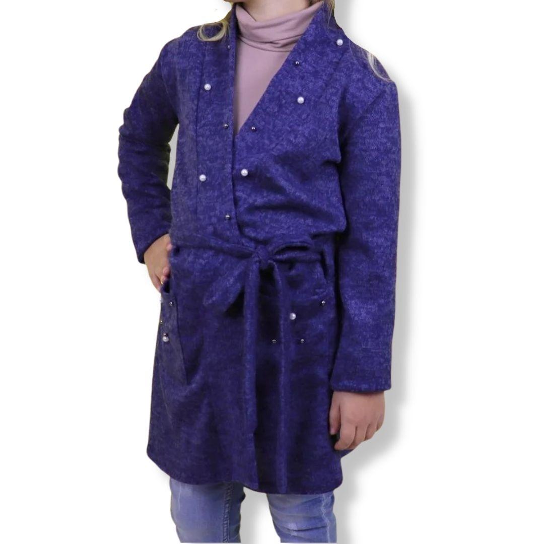 26480син Кардиган із поясом дівчинці Синій виробник Україна розмір 122,128,140 см