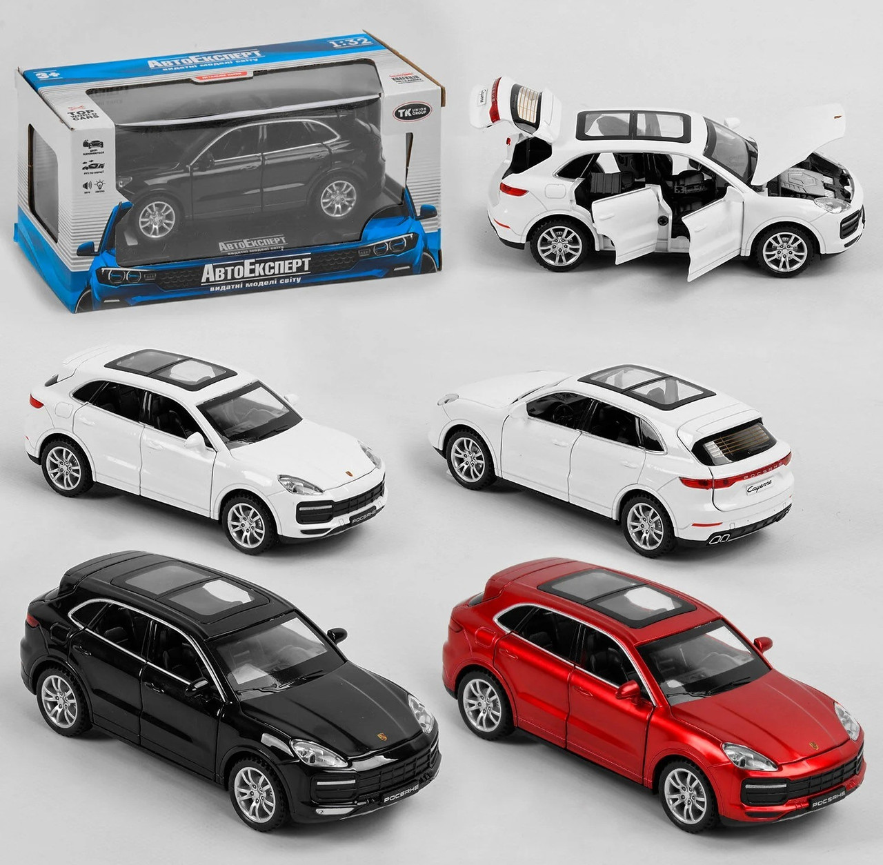 24705 Машинка Porsche Cayenne Auto Expert, 3 різновиди, металопластик, масштаб 1:32, підсвітка фар, звук, інерція,