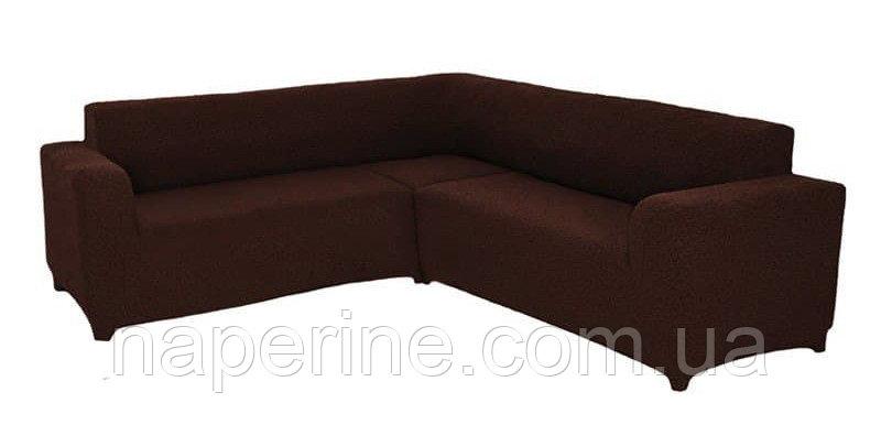 Жаккардовий чохол на кутовий диван без рюши  MILANO  коричневий, фото 1