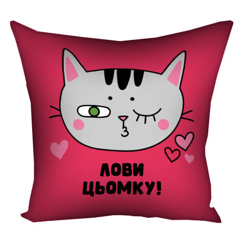 Подушка габардинова з принтом Лови цомку! 50x50 см (5P_22L006)