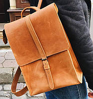 Женский городской молодежный повседневный кожаный рюкзак ручной работы песочный Backy