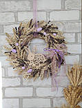 Віночок великодній з сухоцвтів з кроликом і лавандою , D-35-38 см, фото 6