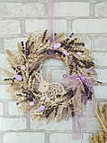Віночок великодній з сухоцвтів з кроликом і лавандою , D-35-38 см, фото 3