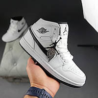 Женские кожаные весение высокие кроссовки Nike Air Jordan белые с черным летние кросовки найк аир джордан
