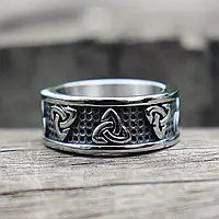 Кельтское кольцо оберег для мужчин и женщин, сила трех стихий Земли, Воды и Огня, размер 19