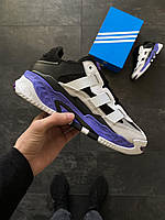 Кроссовки мужские натуральная кожа Adidas Niteball черные с фиолетовыми вставками