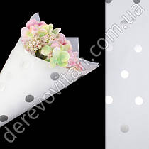 Папір-калька для квітів біла в срібний горох, 60 см×8 м