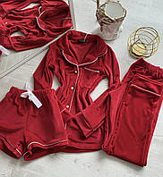 Плюшевый комплект три в одном: рубашка, штаны и шорты XL красный