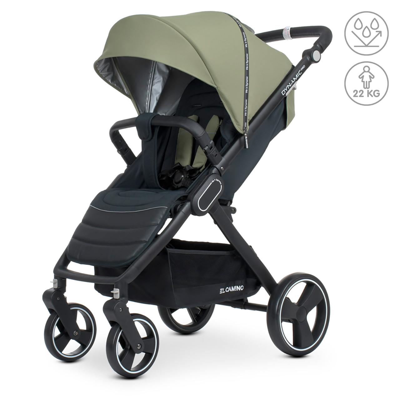 Коляска дитяча El Camino DYNAMIC PRO ME 1053N Khaki прогулянкова, алюмінієва рама, навантаження 22кг