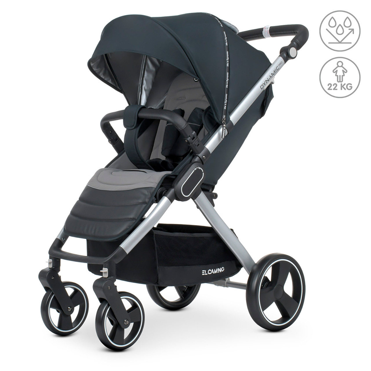 Коляска дитяча El Camino DYNAMIC PRO ME 1053N Onyx прогулянкова, алюмінієва рама, навантаження 22кг