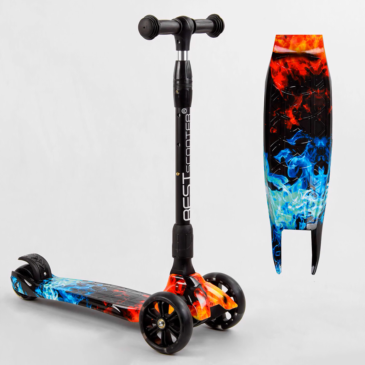 Дитячий триколісний самокат Best Scooter 76-455 MAXI світяться смарт колеса, складаний кермо 3-6 років, фото 1