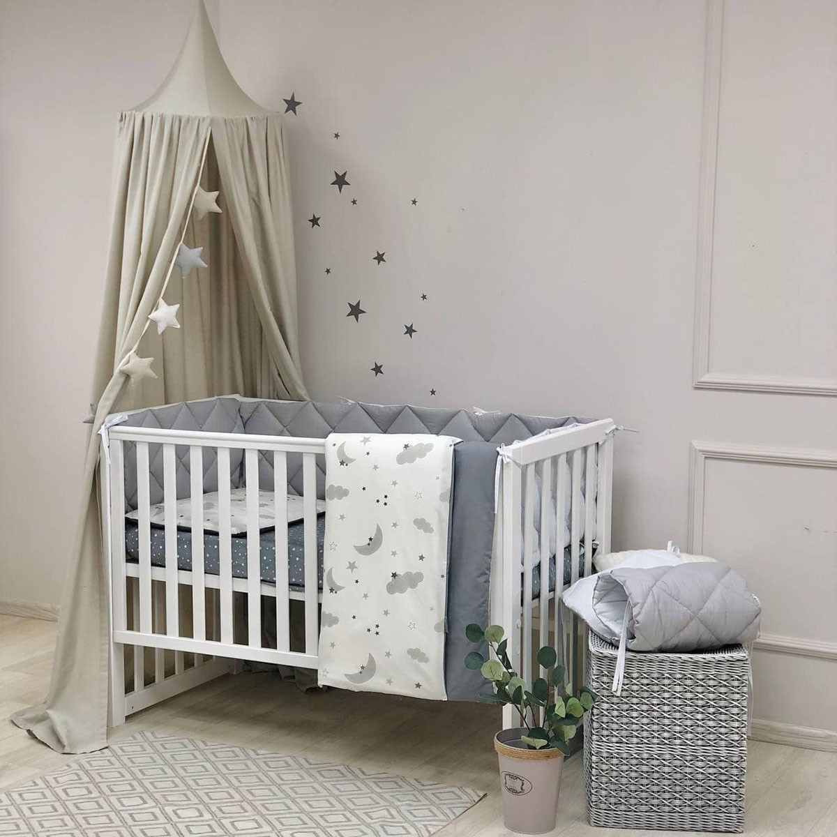 Дитяча постіль Маленька Соня Baby Mix Хмари сірі з місяцем, фото 1