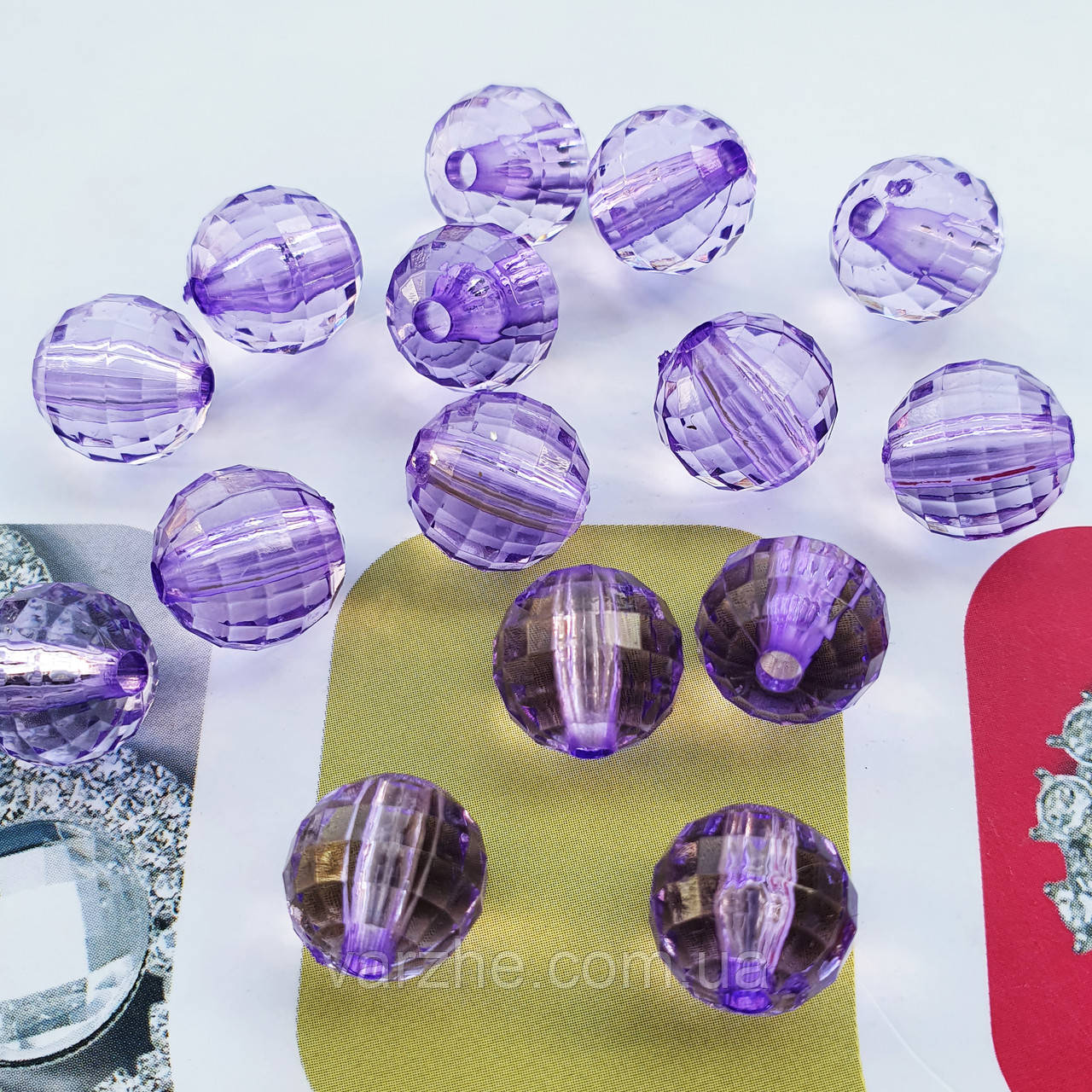Пластикова намистина, гранована куля,  фіолетова 10 мм, 500 г