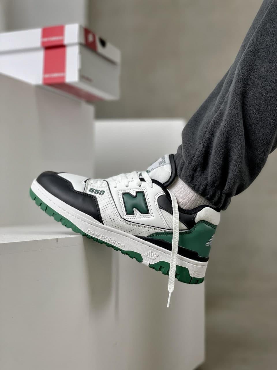 Кросівки чоловічі білі New Balance 550 White Green Black (07130), фото 1