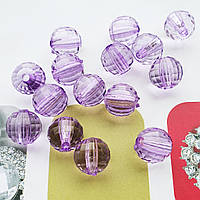 Пластикова намистина, гранована куля, світло фіолетова 12 мм, 20 г