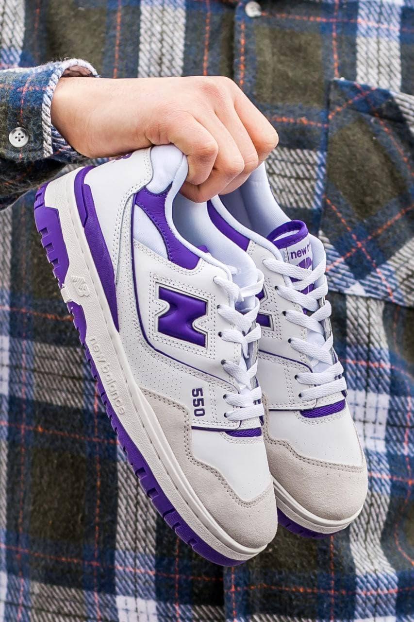 Кросівки чоловічі білі з фіолетовим New Balance 550 White Purple (07903), фото 1
