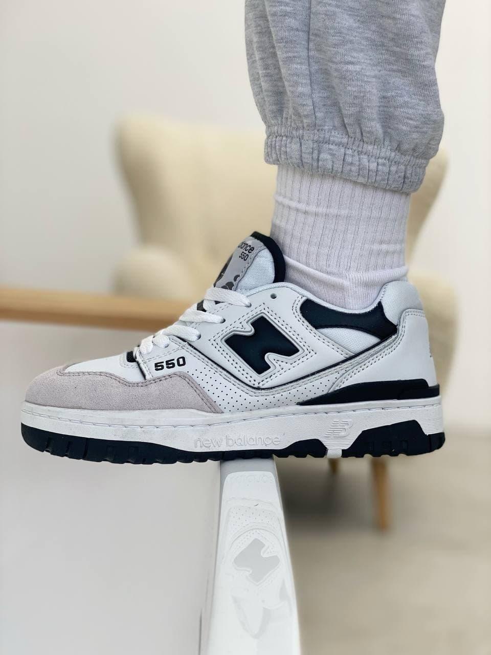 Кросівки чоловічі білі з чорним New Balance 550 White Black (07816), фото 1
