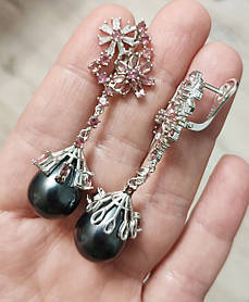 Срібні сережки з натуральними чорними баричними перлами