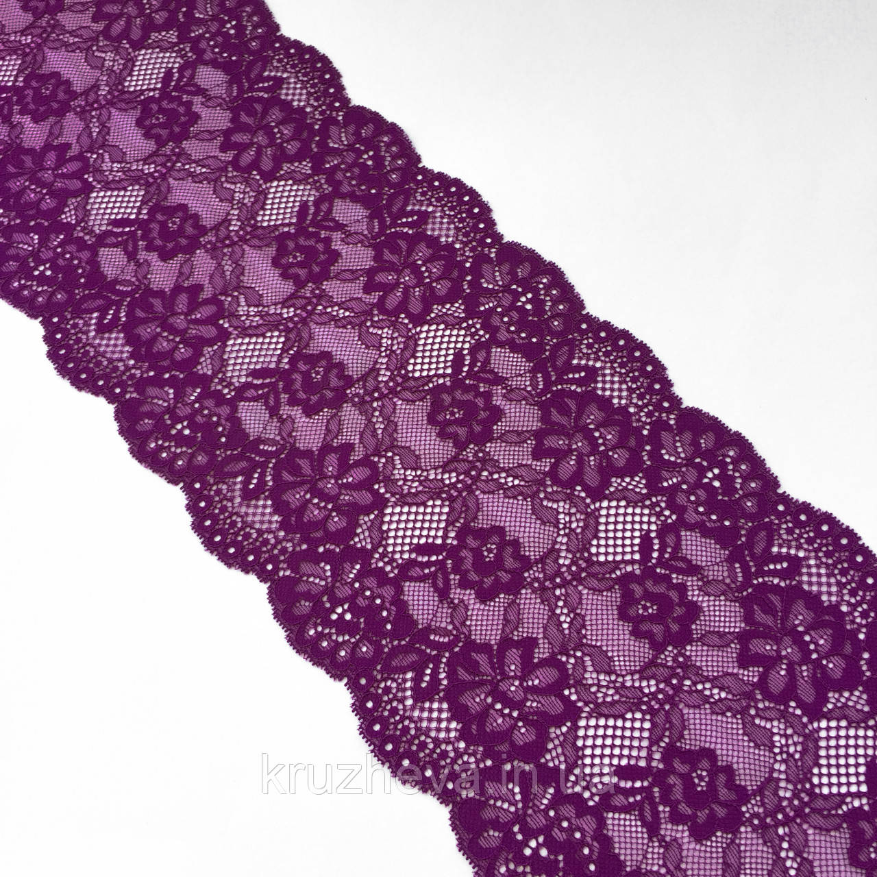 Еластичне (стрейчевое) мереживо фіолетового кольору (пурпурове). Ширина 17,5 см