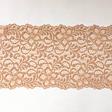 Стрейчевое (еластичне) мереживо бежево-коричневого відтінку (капучіно), шириною 21,5 см., фото 5