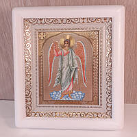 Икона Ангела Хранителя, лик 10х12 см, в белом деревянном киоте