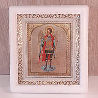 Икона  Михаил Архангел , лик 10х12 см, в белом деревянном киоте