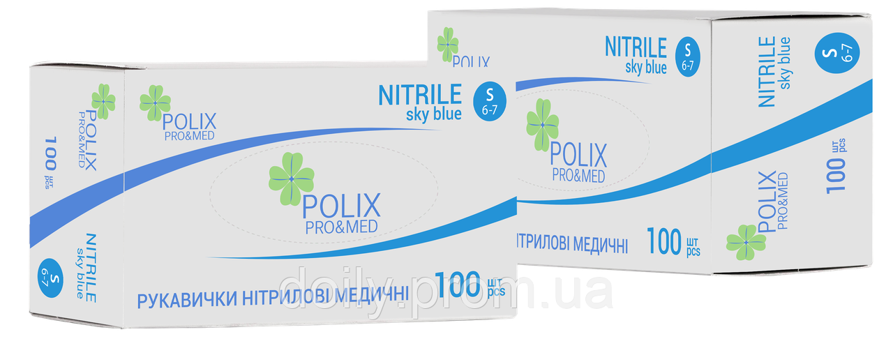Рукавички нітрилові Polix PRO&MED (100 шт/уп) колір: SKY BLUE