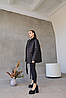 Жіноча чорна стьобана куртка оверсайз з поясом, весна-осінь, фото 4