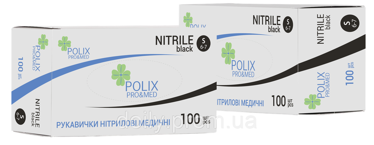 Рукавички нітрилові Polix PRO&MED (100 шт/уп.) колір: BLACK