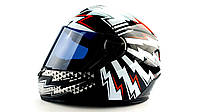Шлем для мотоциклов HF-122 BLACK WHITE RED FLASH глянец + темный визор