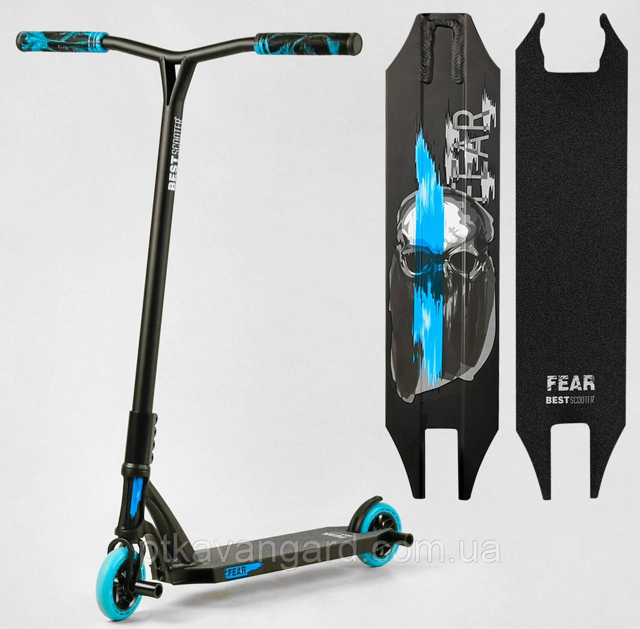 Трюковой самокат подростковый Синий Пеги FEAR Best Scooter, SCS-система, колеса 115 мм